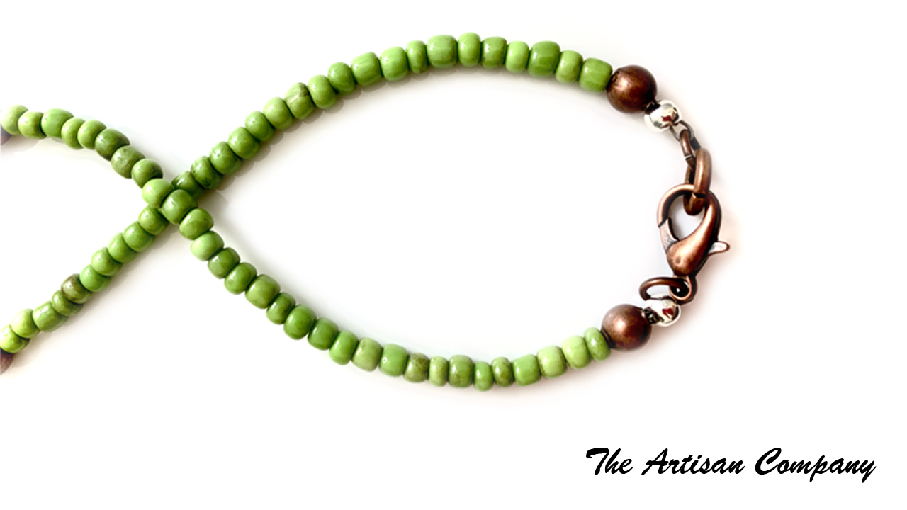 Green Seed Bead and Agate Stone Necklace