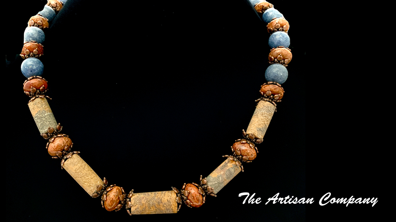 Miriam Stone with Rhyolite and Blue Sponge Coral Necklace