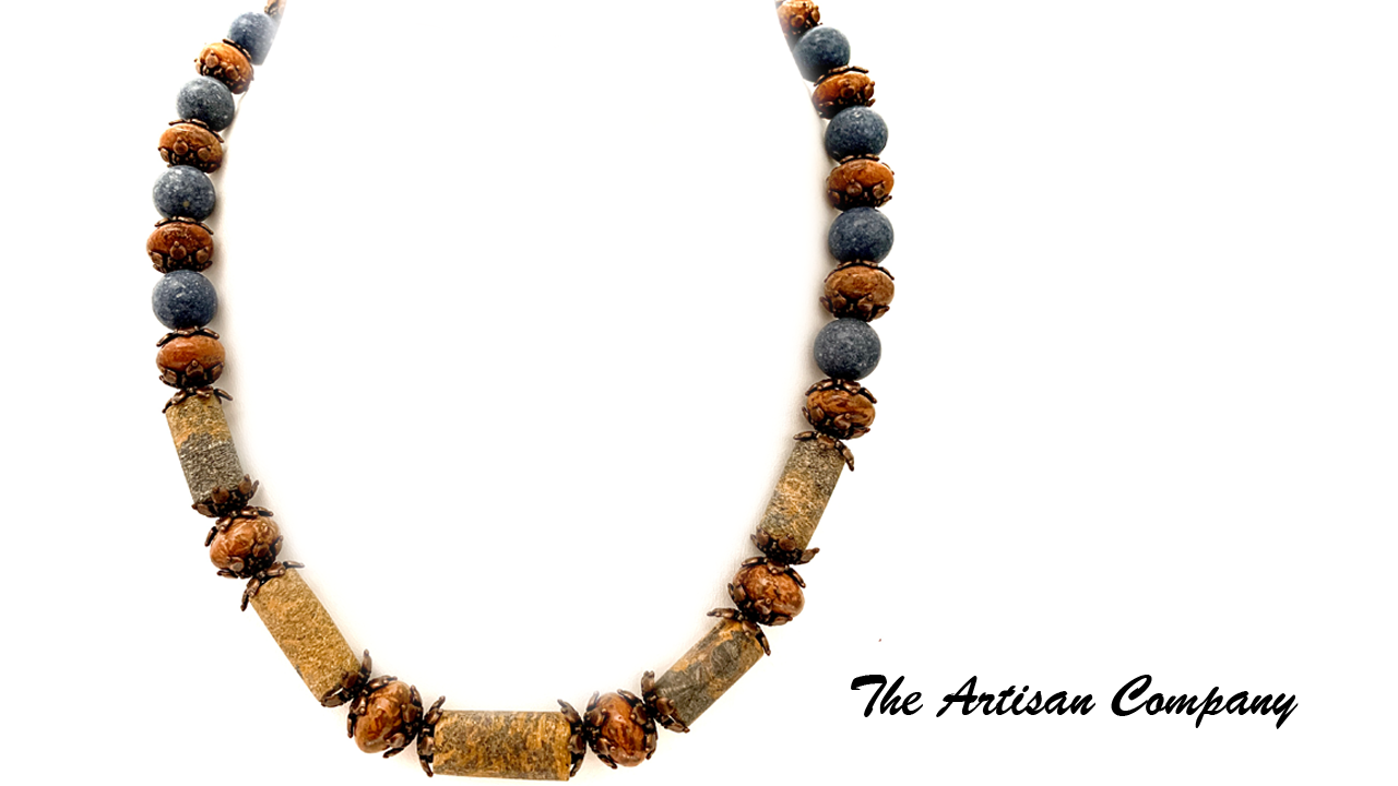 Miriam Stone with Rhyolite and Blue Sponge Coral Necklace