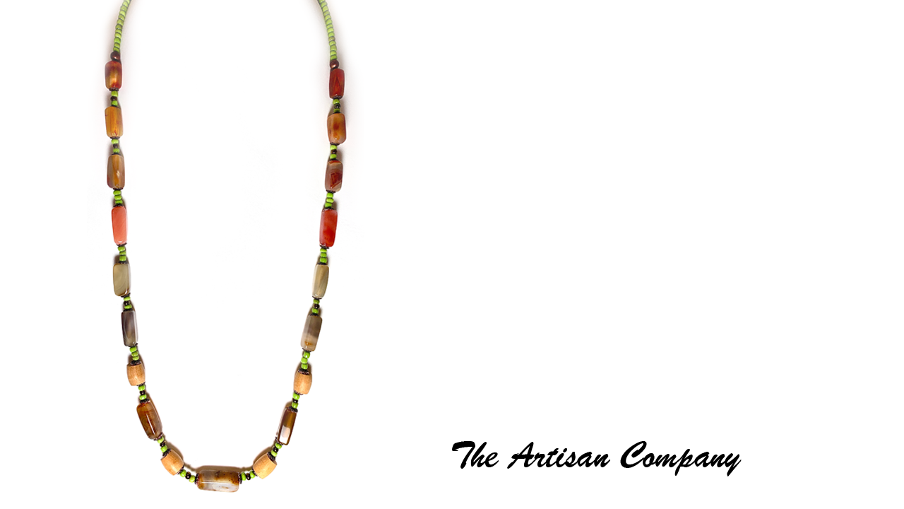 Green Seed Bead and Agate Stone Necklace