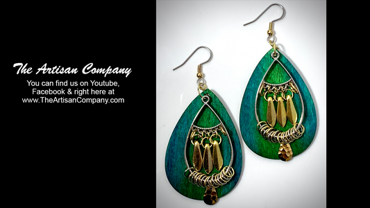 Custom Dyed Balsa Wood Earrings - Turquoise Tone