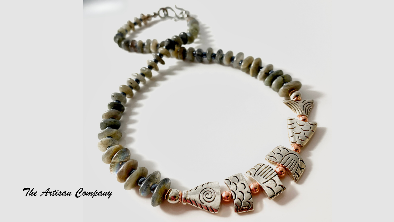 Freeform Labradorite Stone & Fish Necklace