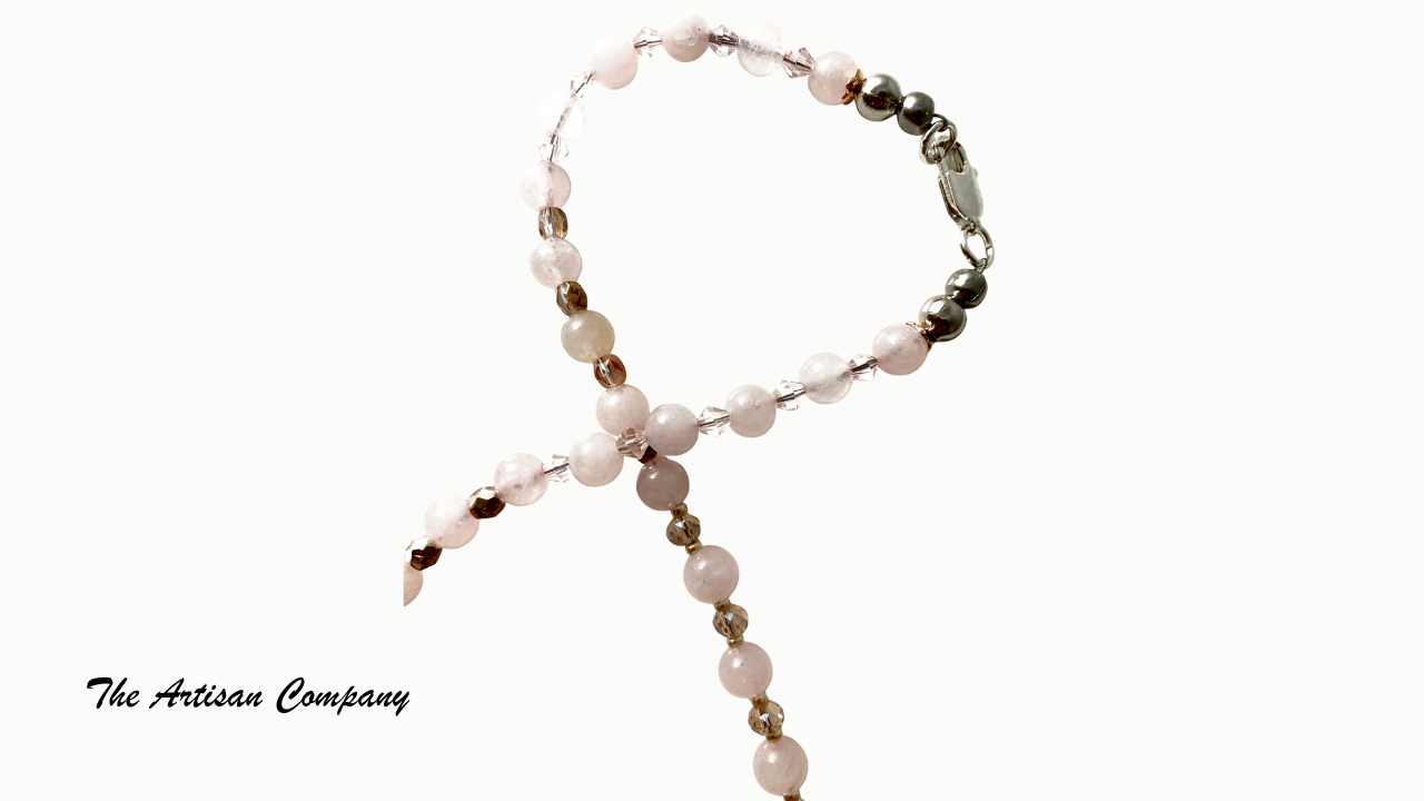 Rose Quartz Stone and Cut Glass Necklace with Earrings