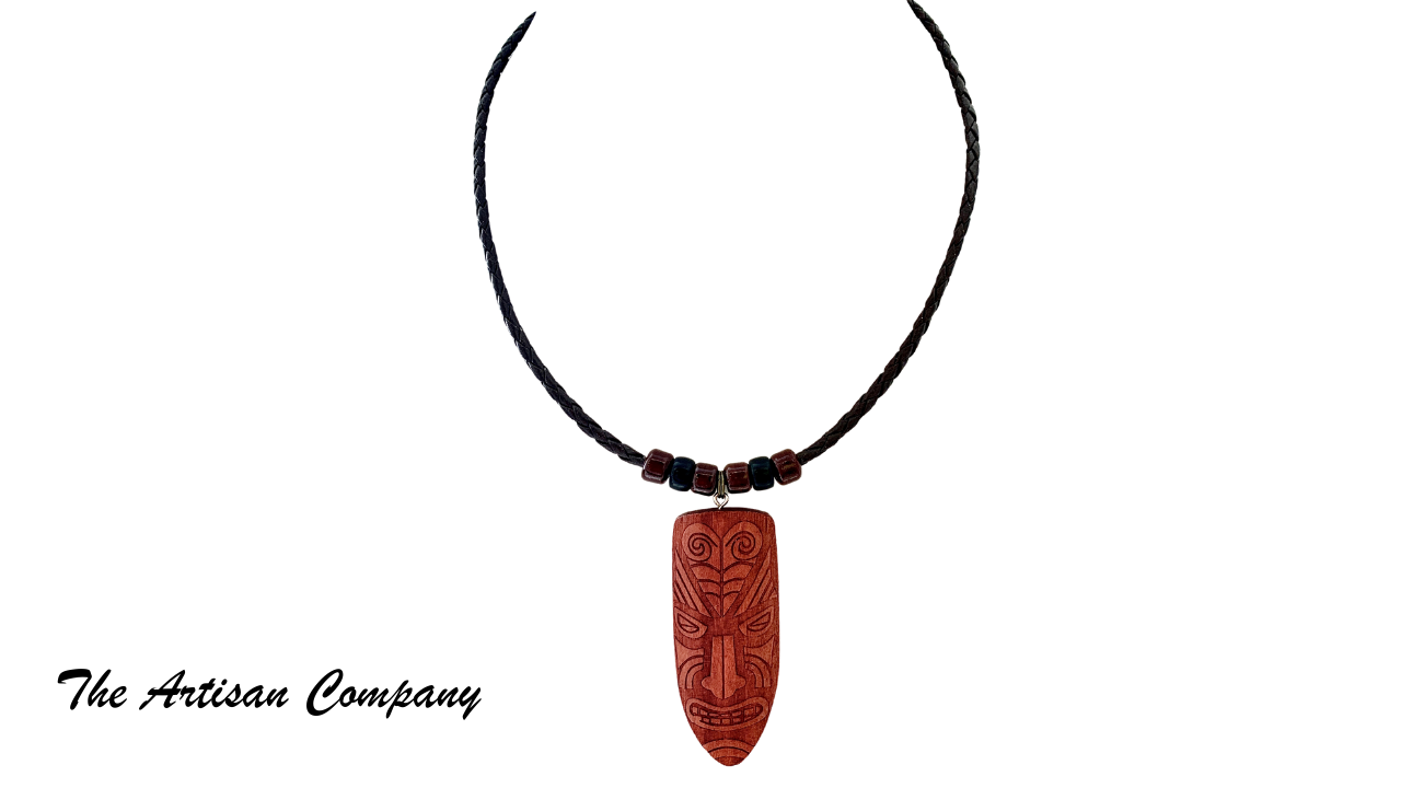 Mens Braided Leather & Tiki Necklace