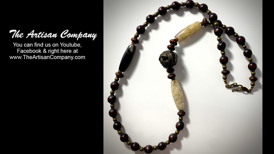 Agate Stone with Woven Brass Ball Necklace