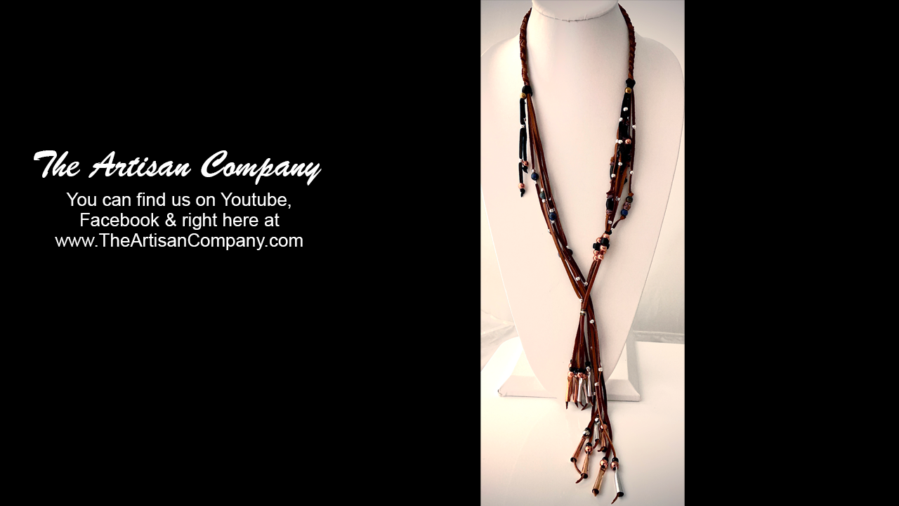 Leather Lariat Necklace with Dumortierite Stone and Buffalo Horn