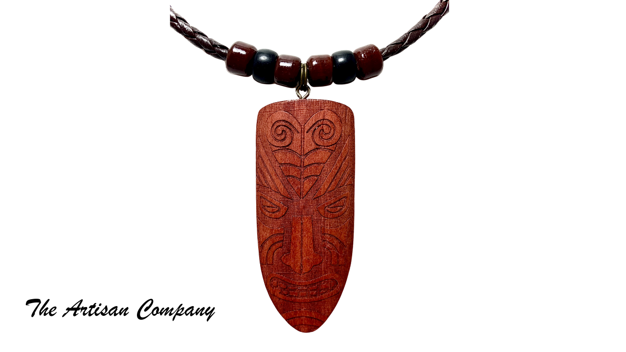 Mens Braided Leather & Tiki Necklace