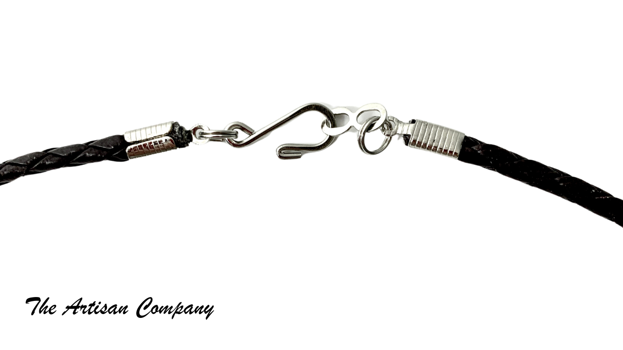 Mens Braided Leather & Tiki Necklace