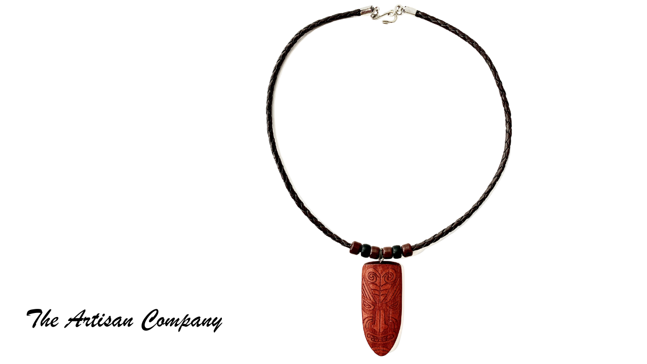 Mens Braided Leather & Tiki Necklace