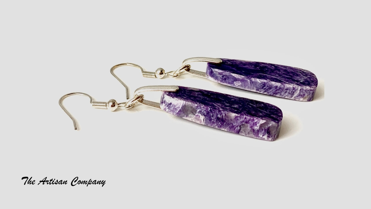 Charoite Drop Slab Earrings (Russia)