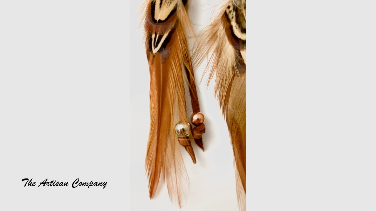 Furnish Hackle Feather Earrings with Copper Cones