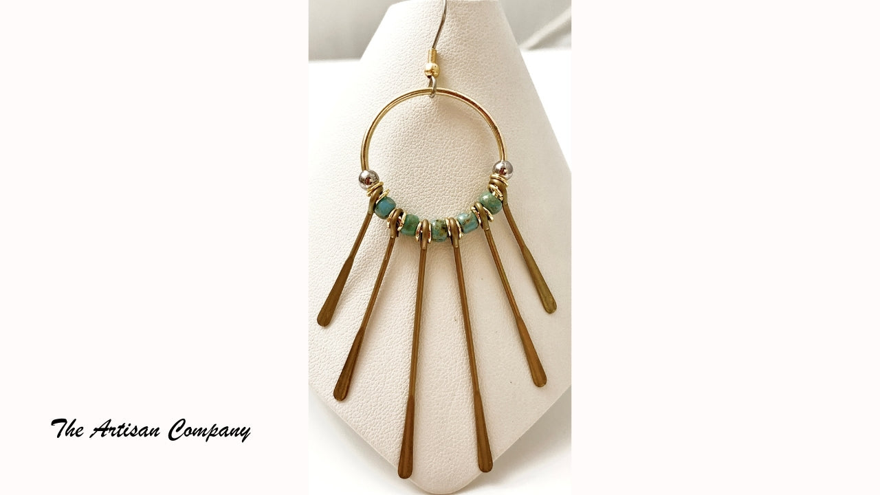 Raw Brass Fan with Turquoise Glass Beads