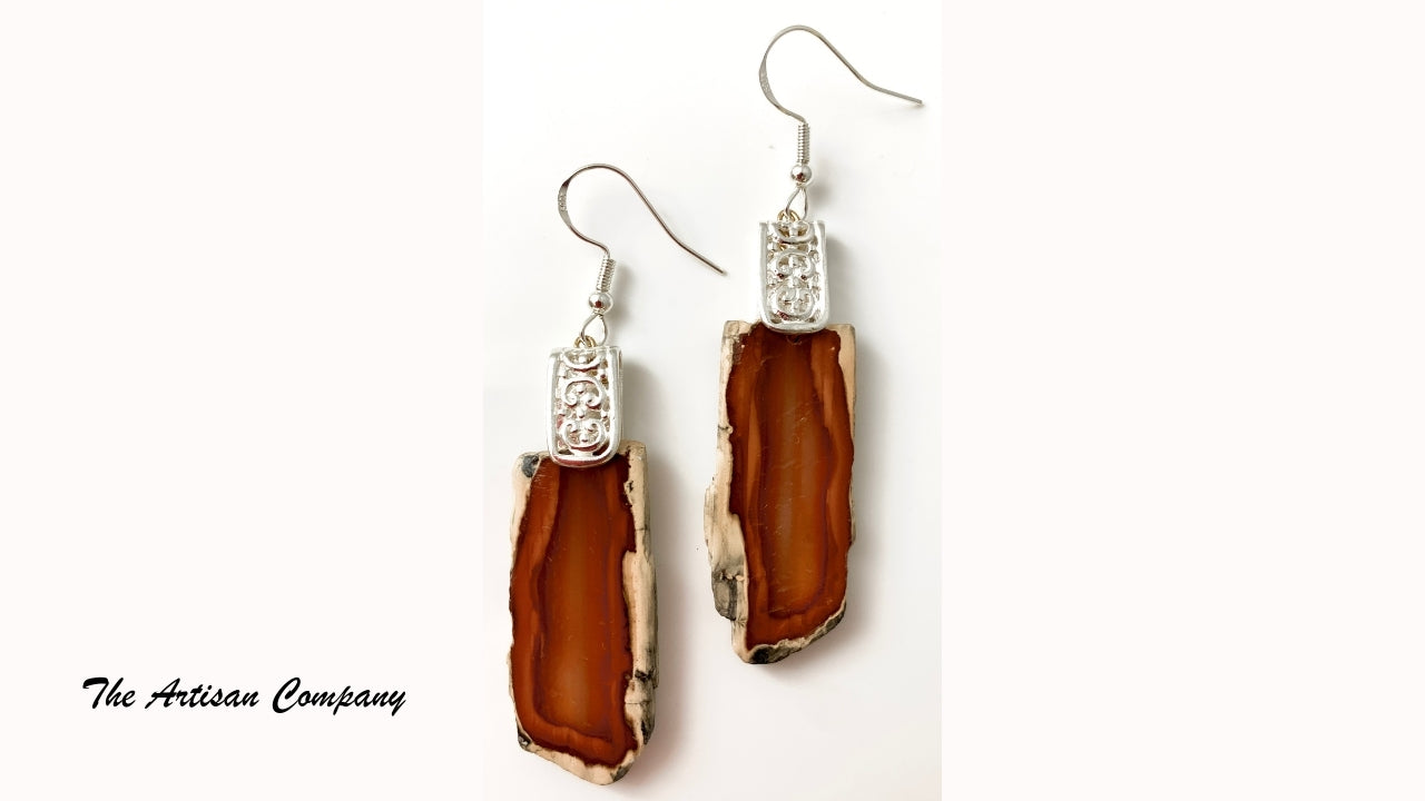 Rectangular Carnelian Stone Slab Earrings
