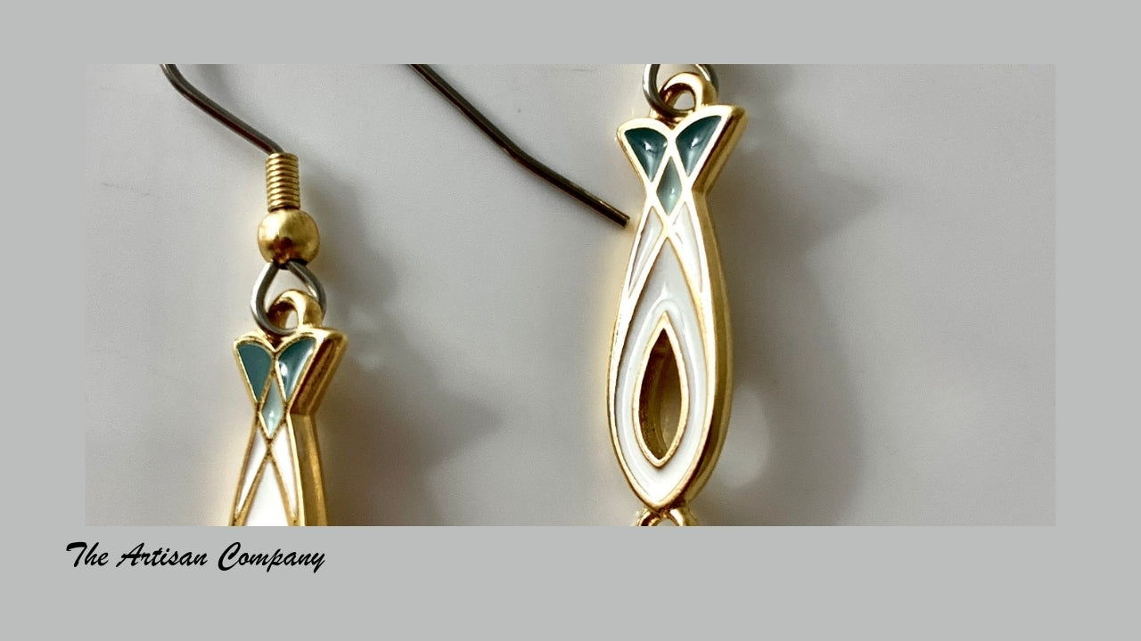 White and Sea Blue Enamel Fish Earrings