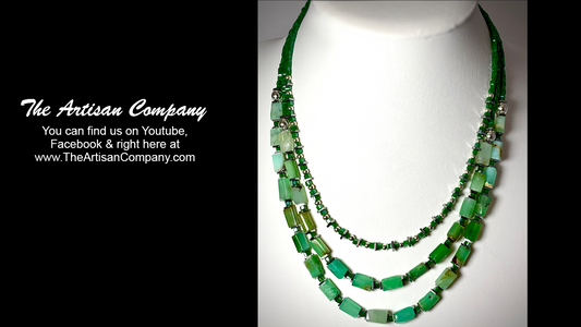 Chrysoprase Stone and Cut Glass Necklace with Earrings