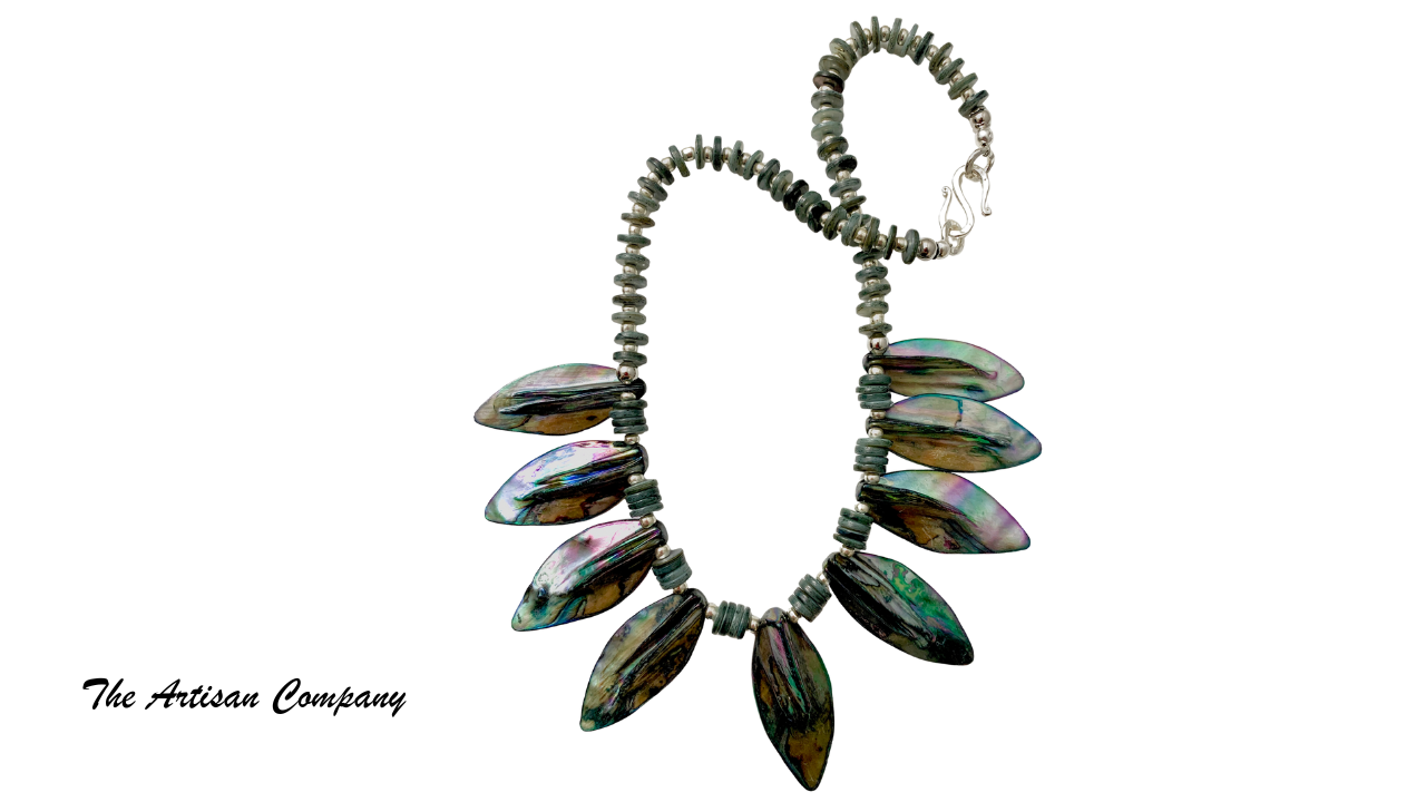 Abalone Shell Fan Necklace with Earrings
