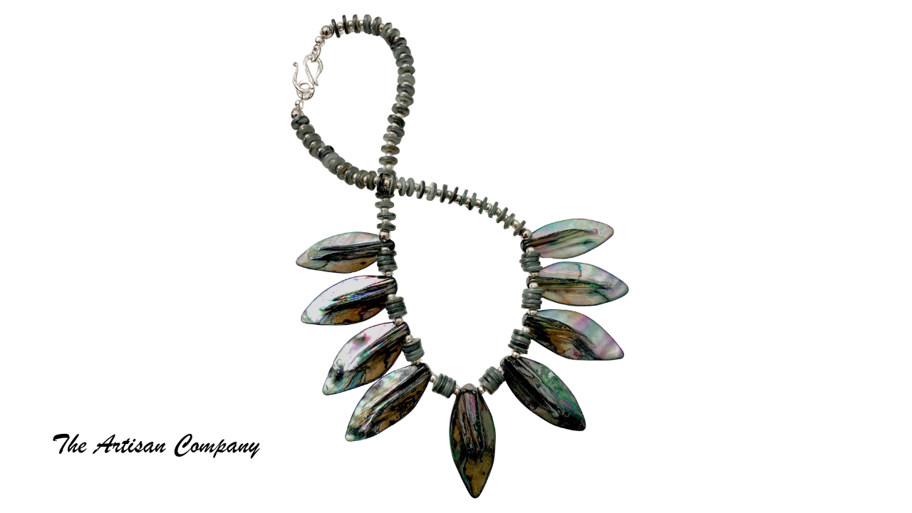 Abalone Shell Fan Necklace with Earrings