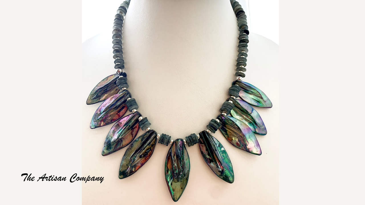Abalone Shell Fan Necklace with Earrings