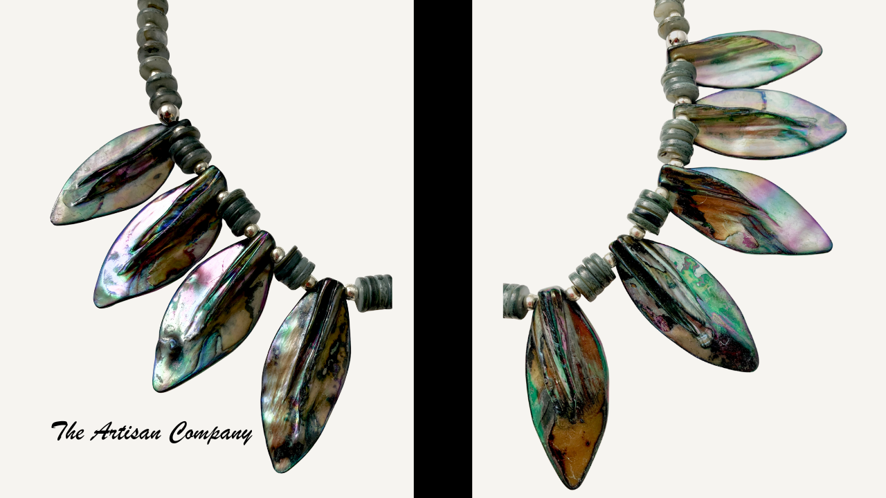 Abalone Shell Fan Necklace with Earrings