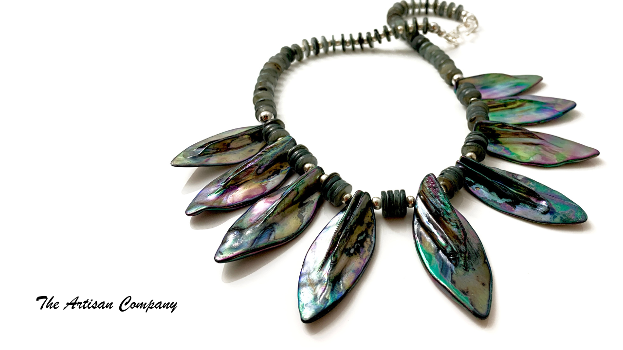 Abalone Shell Fan Necklace with Earrings