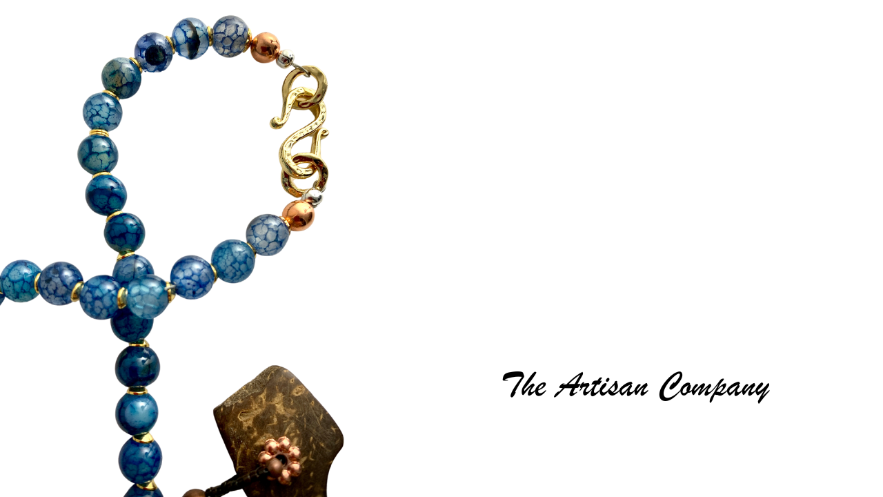 Blue Agate Stone & Coconut Shell Necklace