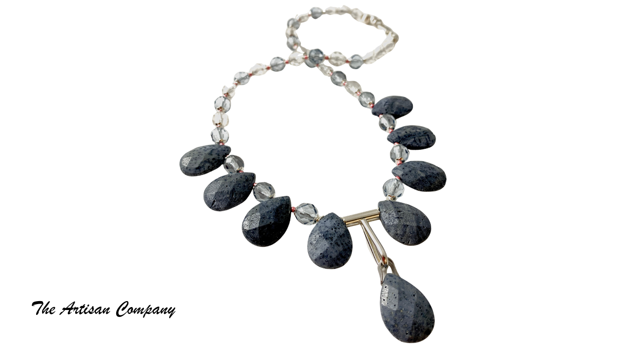 Blue Teardrop Sponge Coral Necklace w/ Earrings
