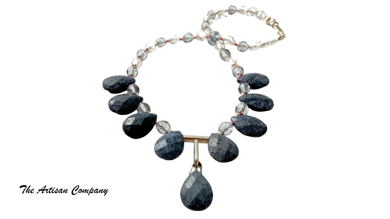 Blue Teardrop Sponge Coral Necklace w/ Earrings