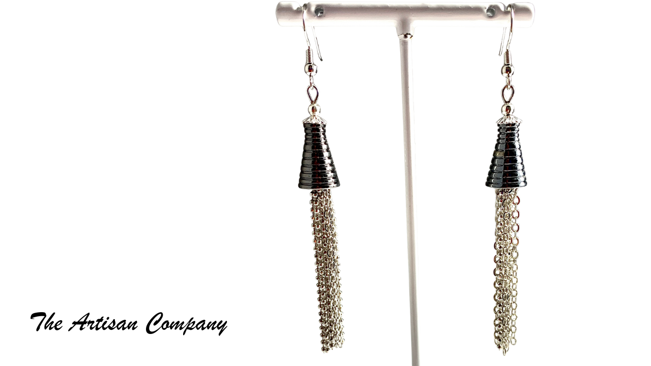 Capped Silver Chain Earrings