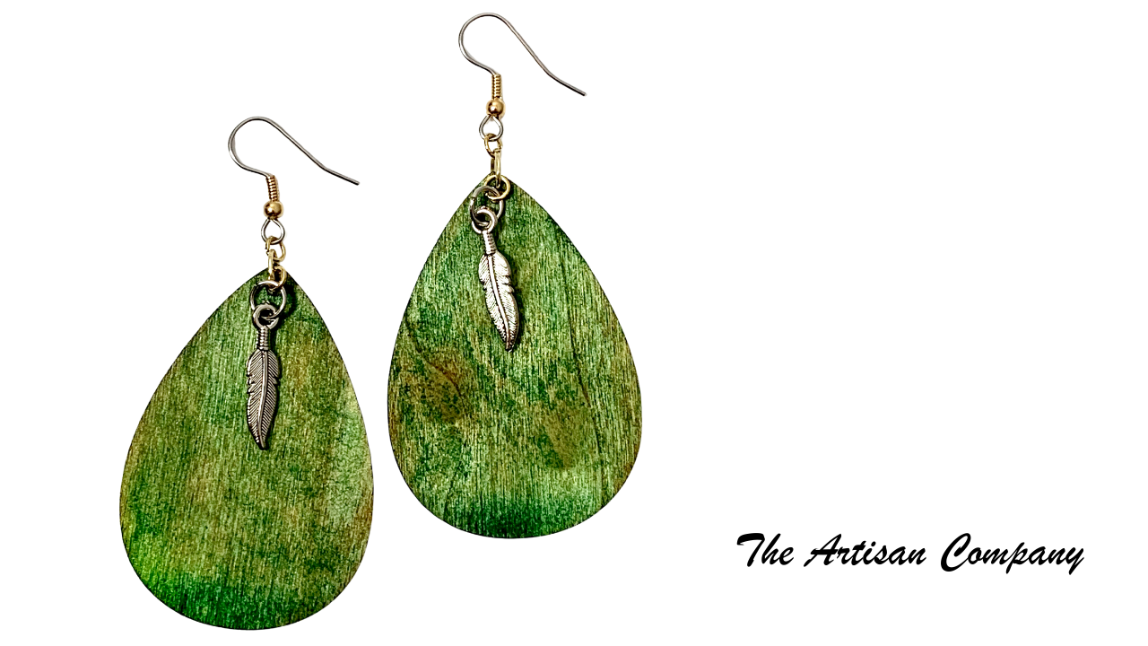 Custom Dyed Balsa Wood Earrings - Turquoise Tone
