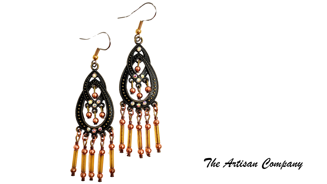 Gold Bugle Bead Drop Earrings
