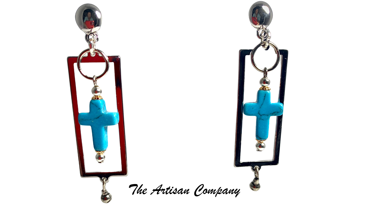 Turquoise Cross Frame Earrings