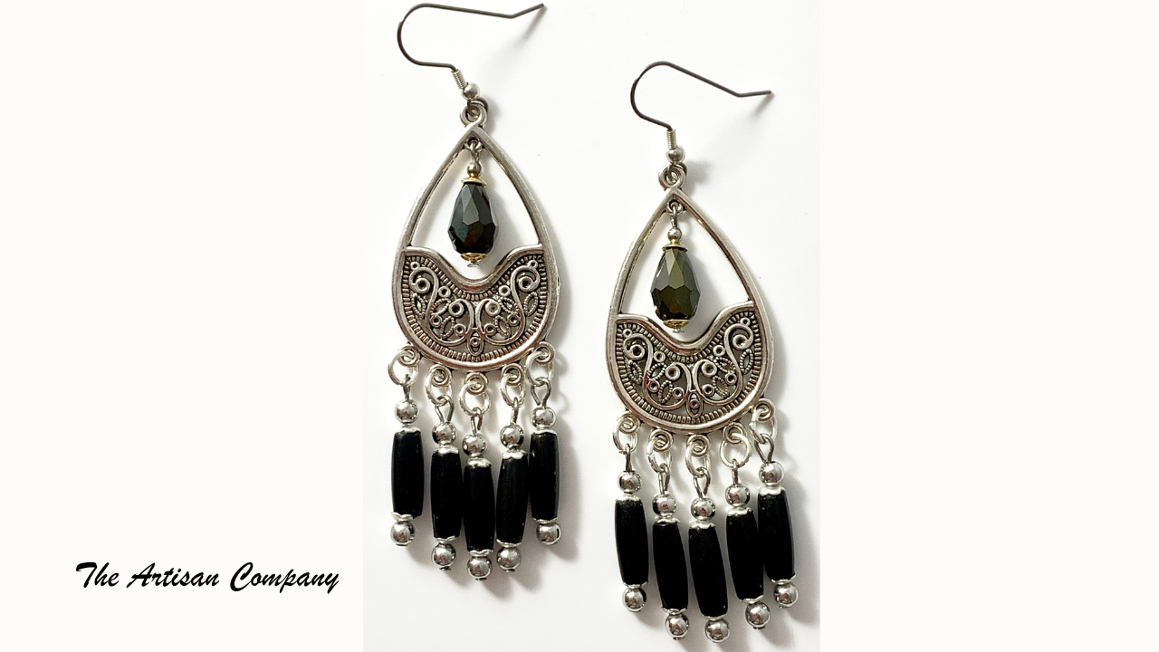 Filigree Teardrop & Blackhorn Earrings