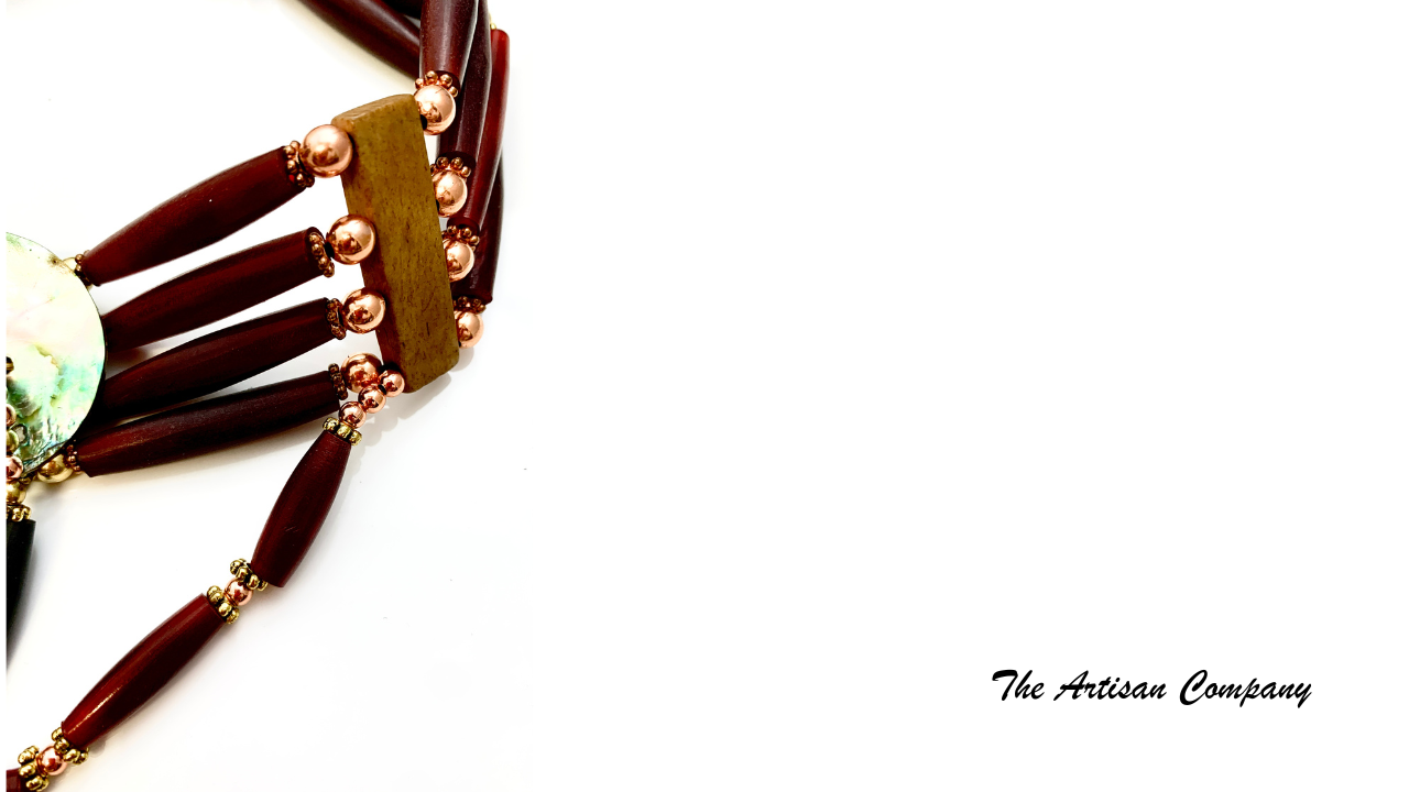 Traditional Native Four Strand Red Horn Choker with Abalone