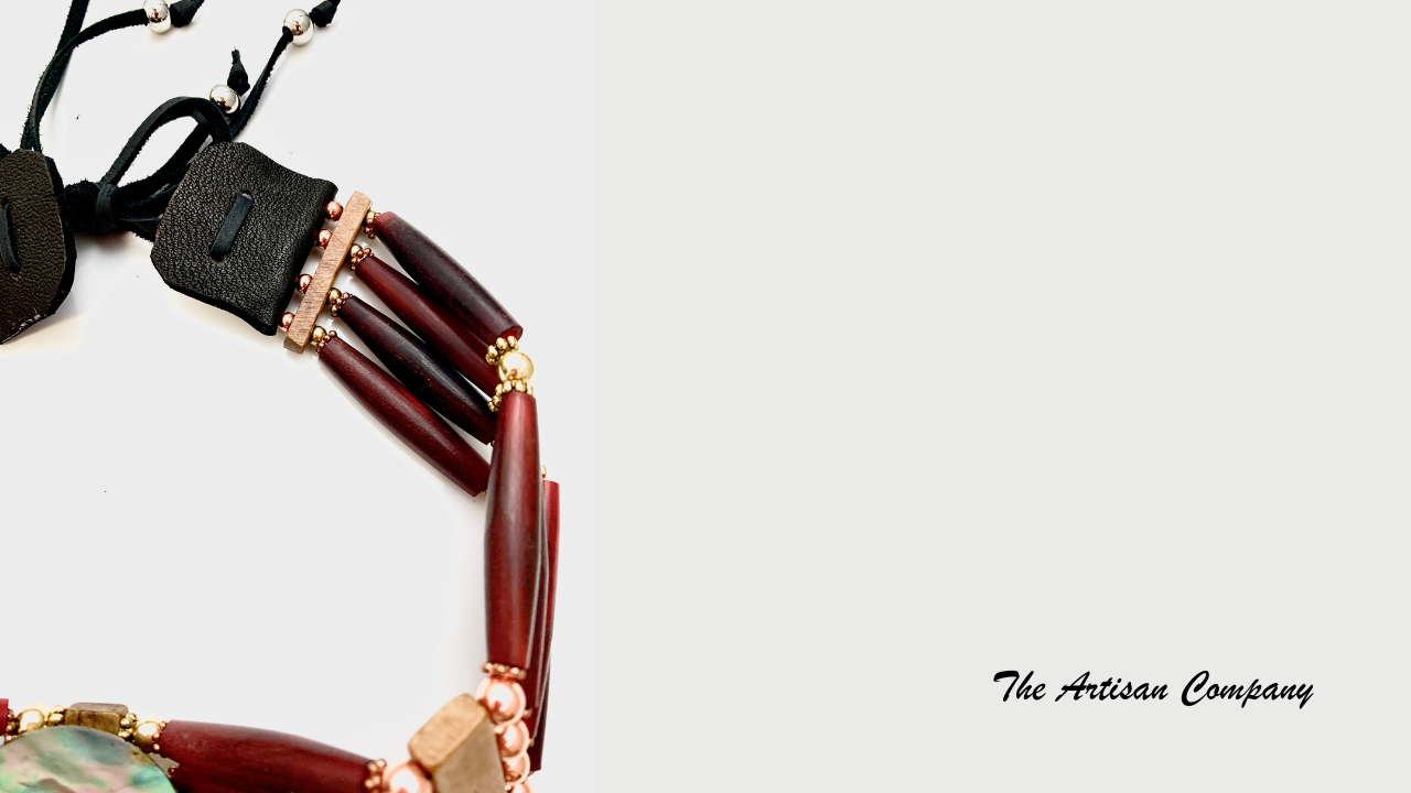 Traditional Native Four Strand Red Horn Choker with Abalone