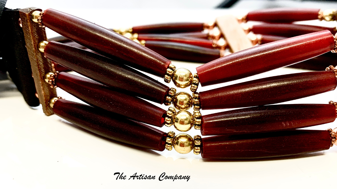 Traditional Native Four Strand Red Horn Choker with Abalone