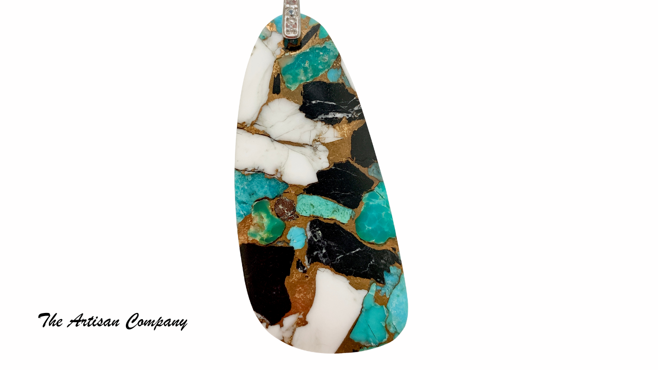 Giant White Buffalo Turquoise Bronze Composite Earrings (Kingman Mine)