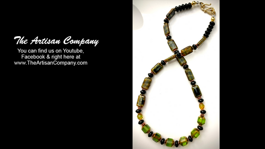 Green Cathedral Cut Czech Glass Necklace