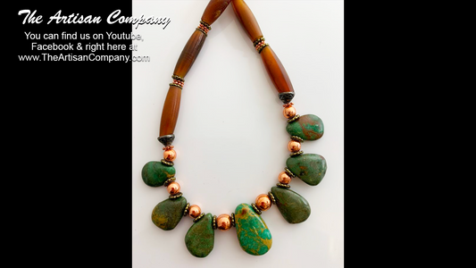 Green Turquoise and Natural Horn Necklace