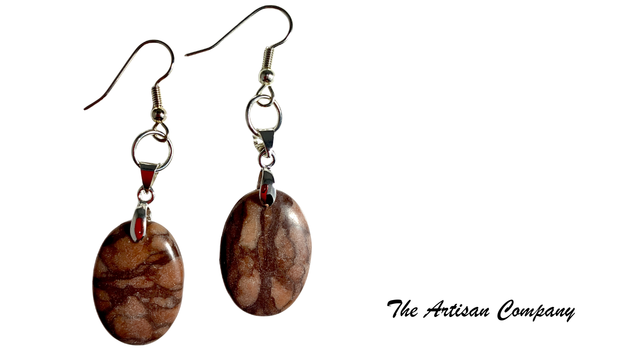 Brown Zebra Jasper Stone Earrings Silver