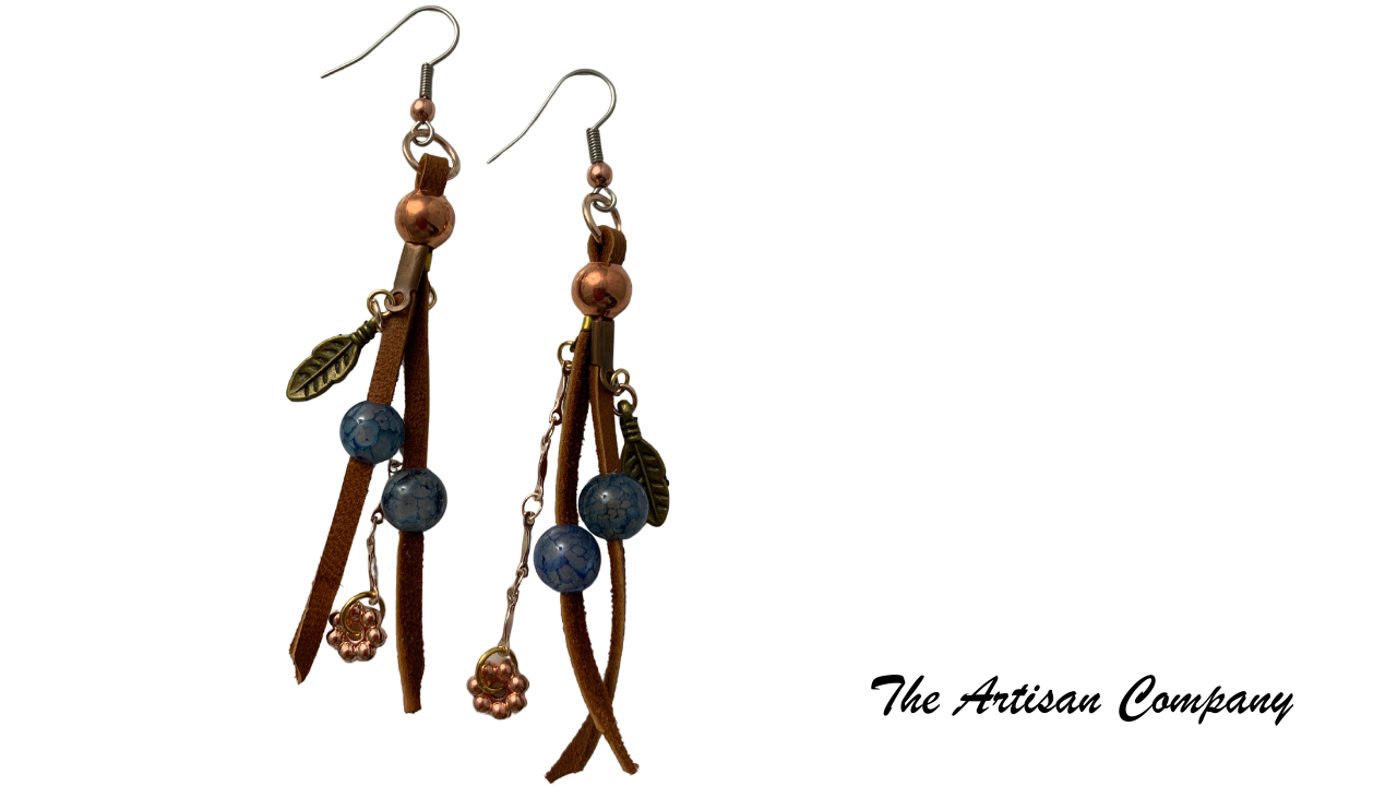 Deer Hide and Blue Agate Stone Earrings