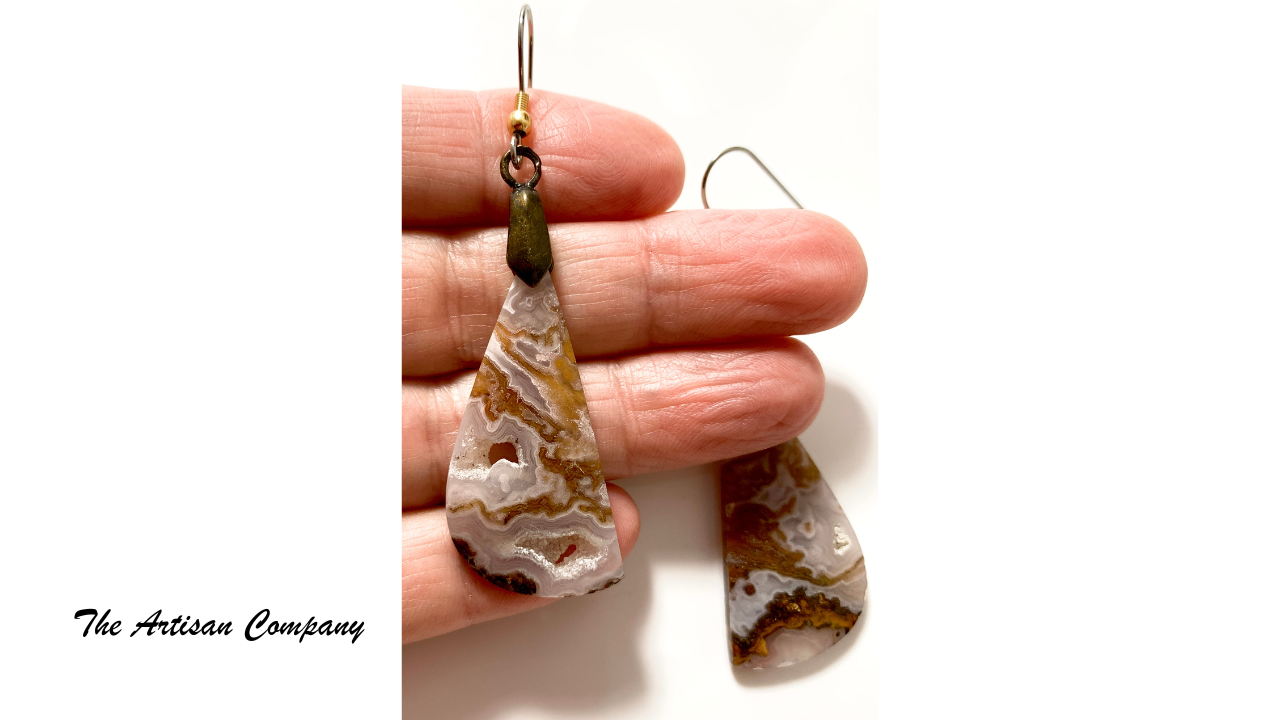Laguna Lace Agate Earrings with Druzy Pockets (Mexico)