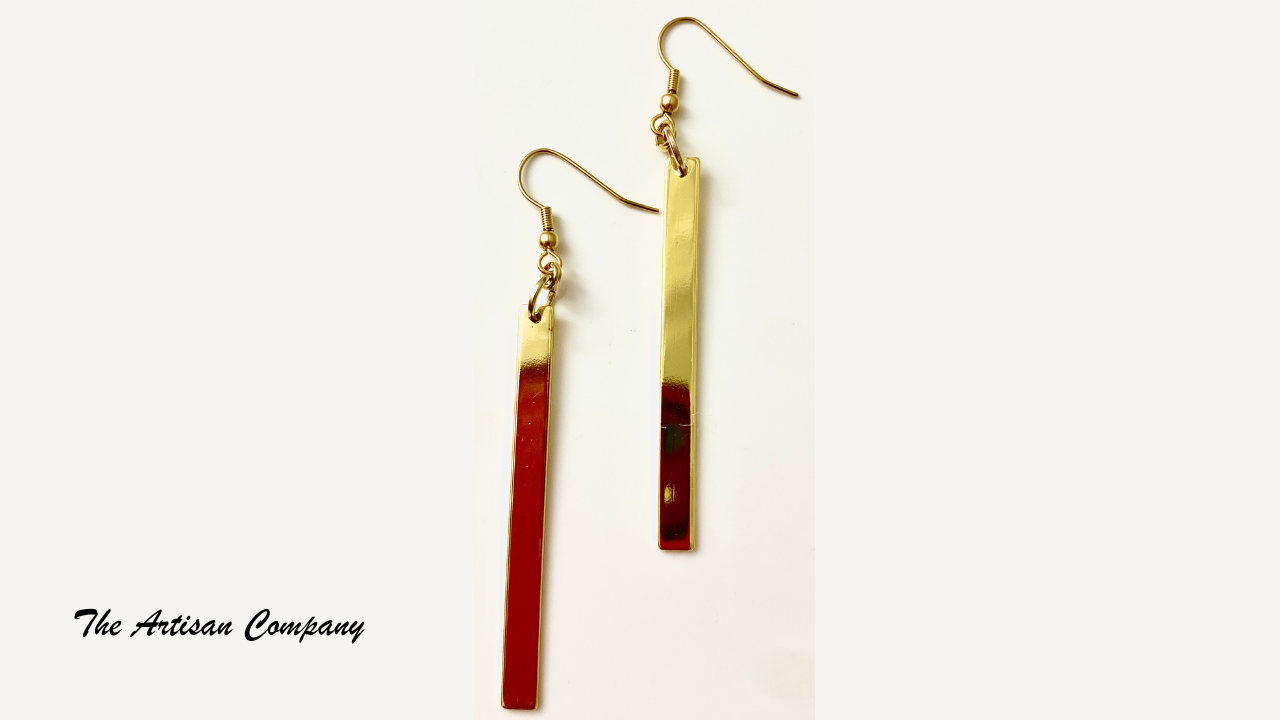 Long Rectangle Brass Earrings