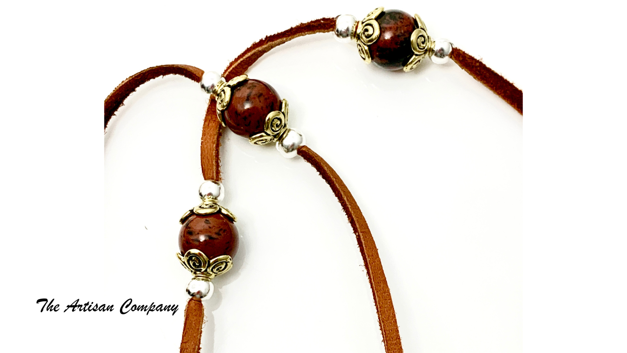 Mahogany Obsidian Stone & Leather Necklace