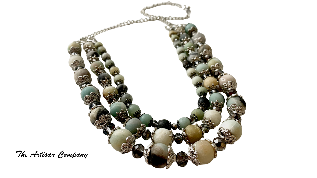 Matte Finish Amazonite Stone Necklace w Earrings