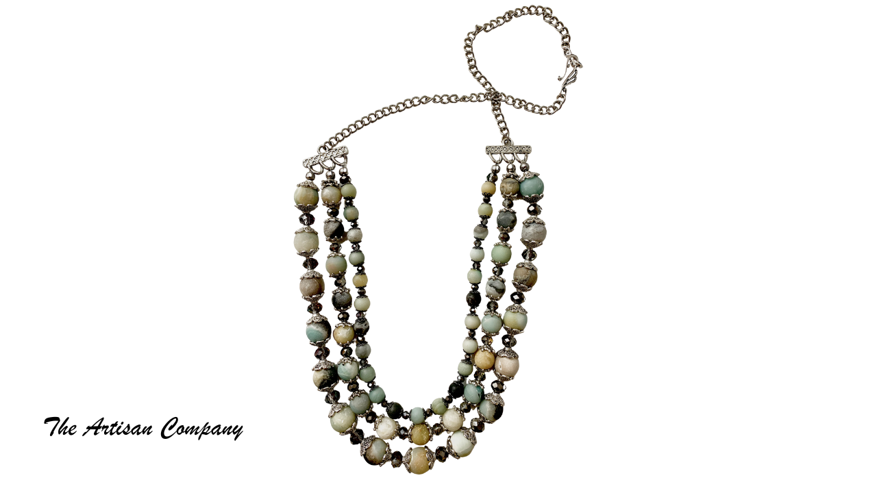 Matte Finish Amazonite Stone Necklace w Earrings