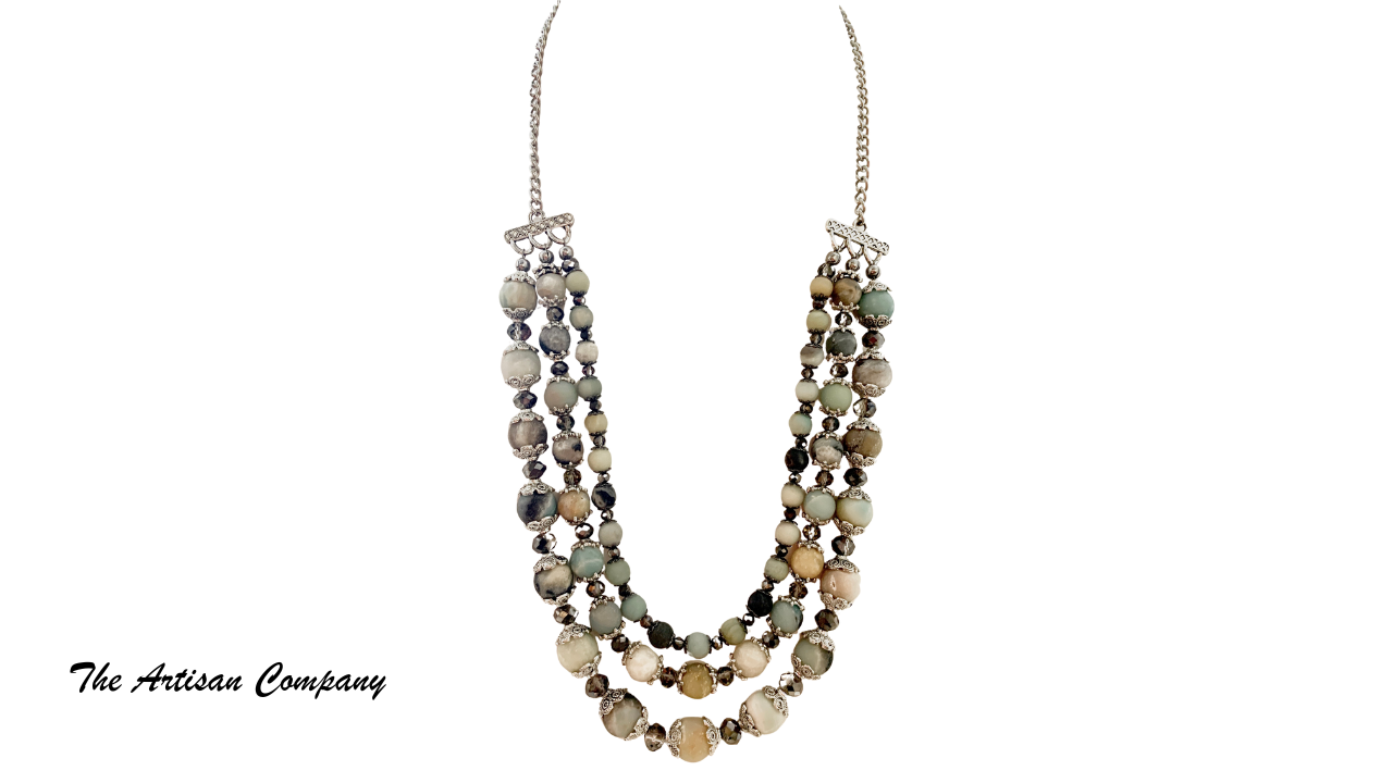Matte Finish Amazonite Stone Necklace w Earrings