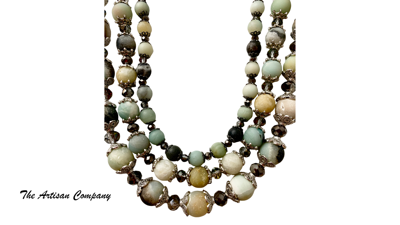 Matte Finish Amazonite Stone Necklace w Earrings