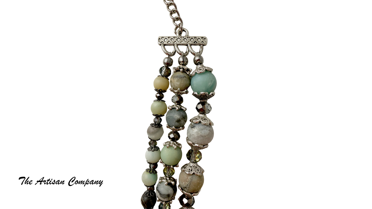 Matte Finish Amazonite Stone Necklace w Earrings