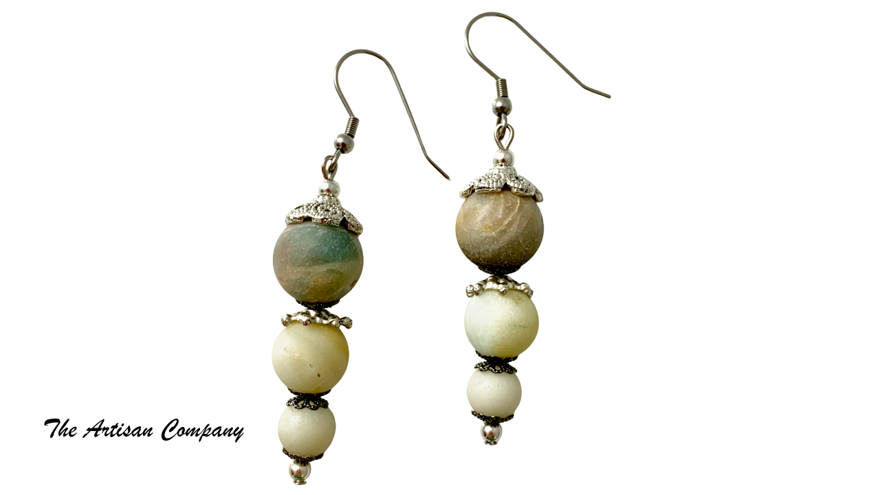 Matte Finish Amazonite Stone Necklace w Earrings