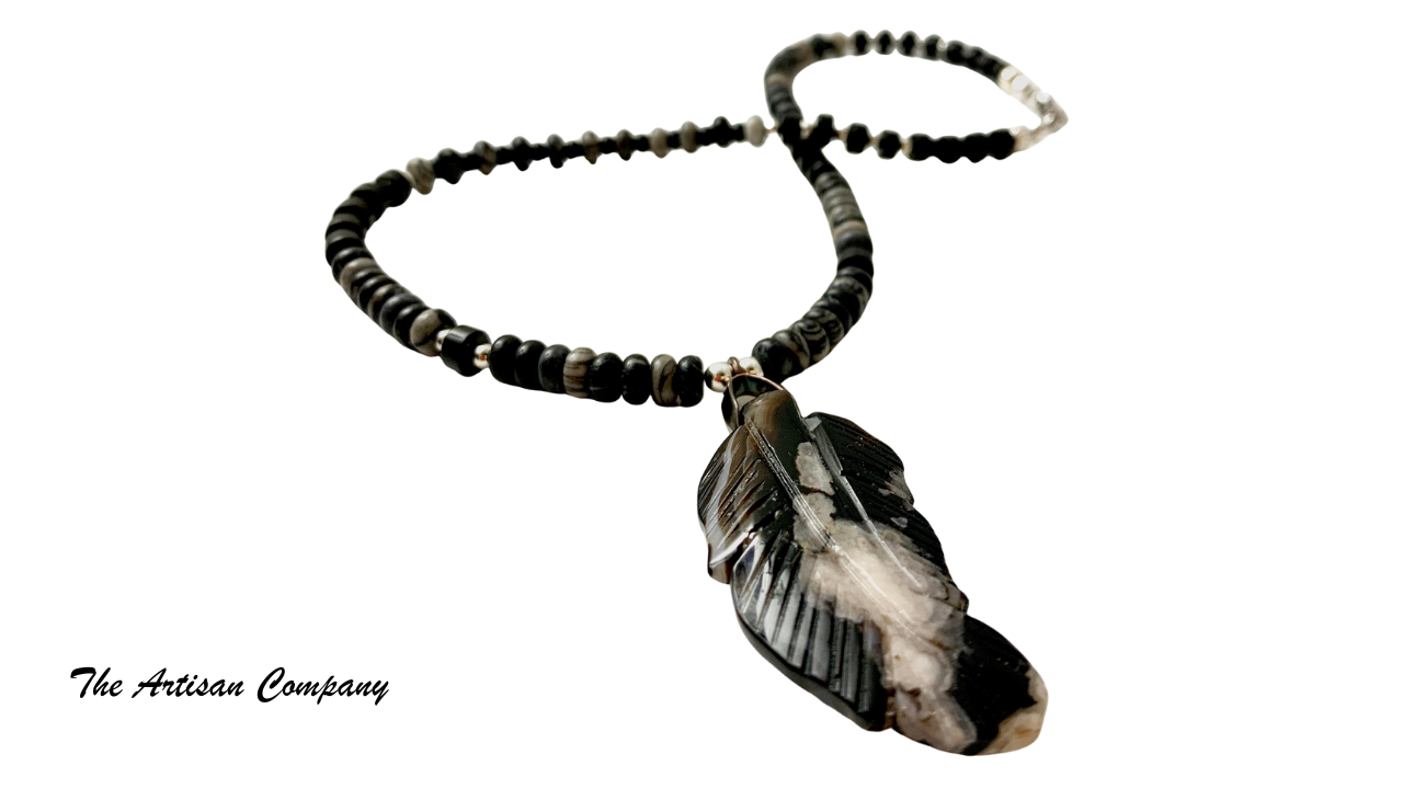 Mens Agate and Black Jasper Necklace